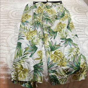Tropical Green Leaf Print Pants